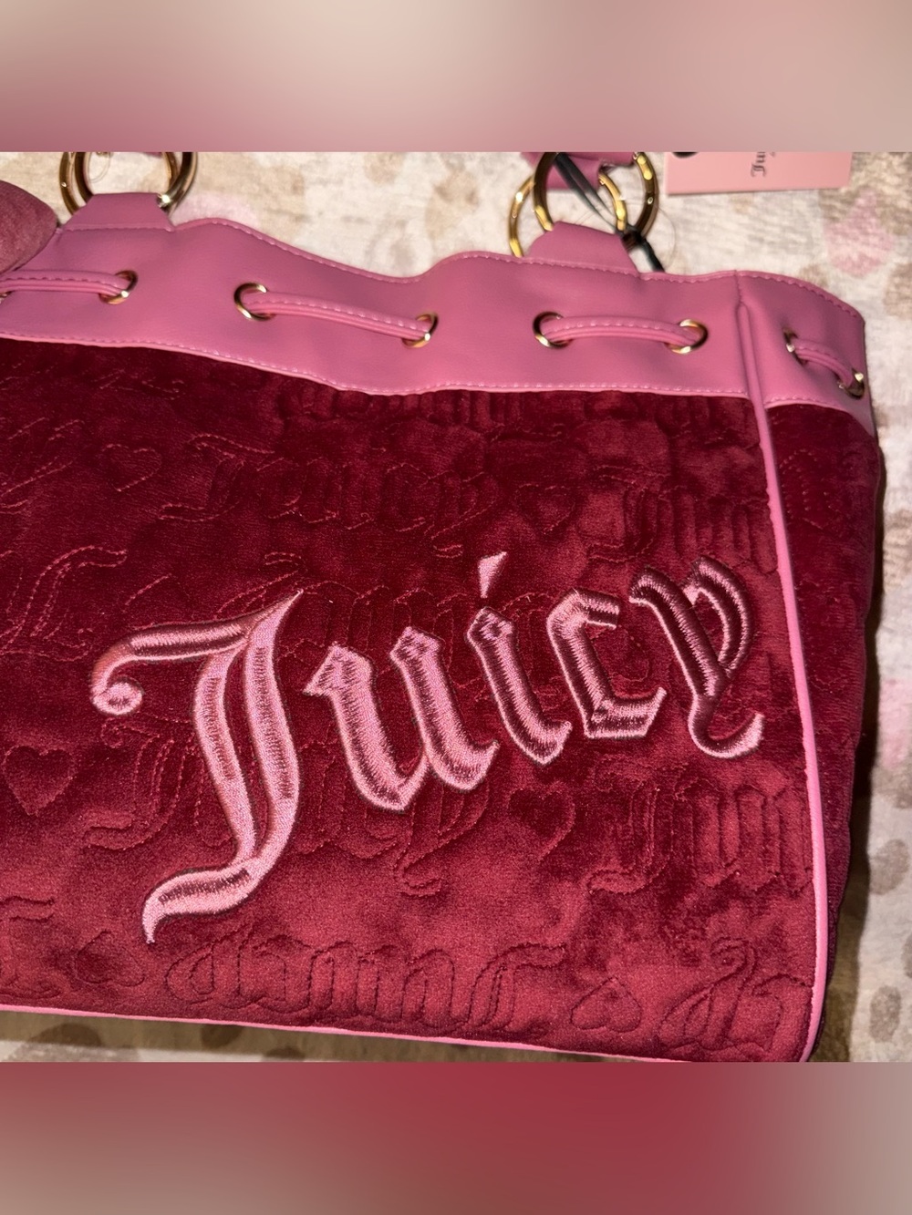 NWT Juicy Couture Cranberry Juice Vintage Dream Tote - Picture 2 of 6